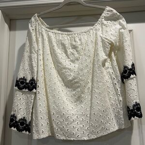Bailey 44 Cream Blouse with Black Lace Accents